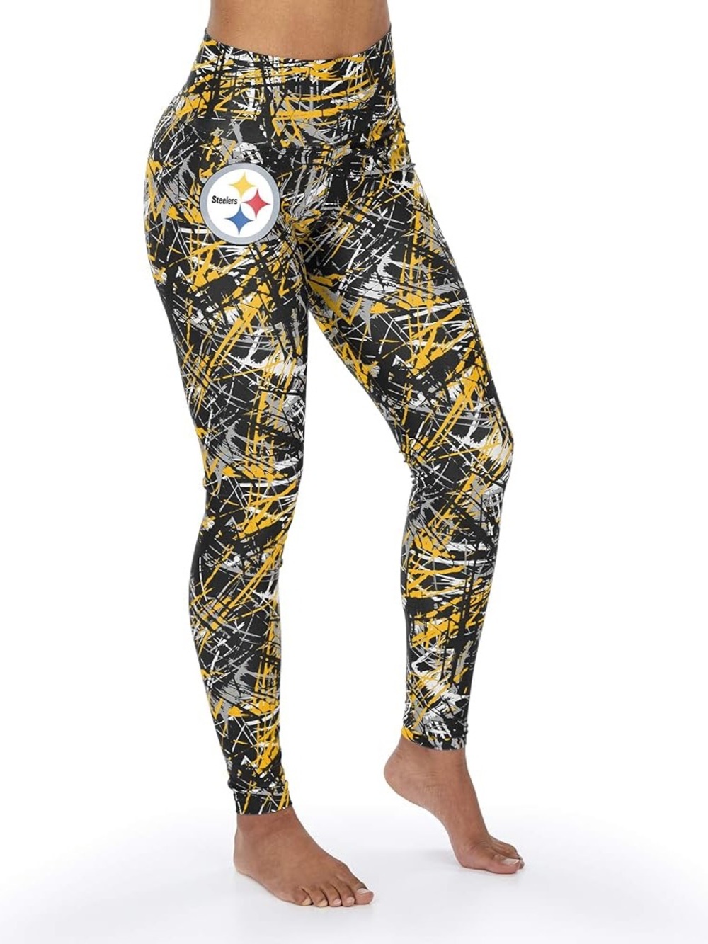 Zubaz NFL Pittsburgh Steelers Firework Leggings XL Black Gold Game Day Athletic